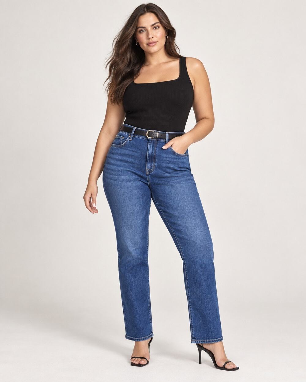 NWT Good American Good Petite Straight Jeans Size 16 Blue High Rise Denim